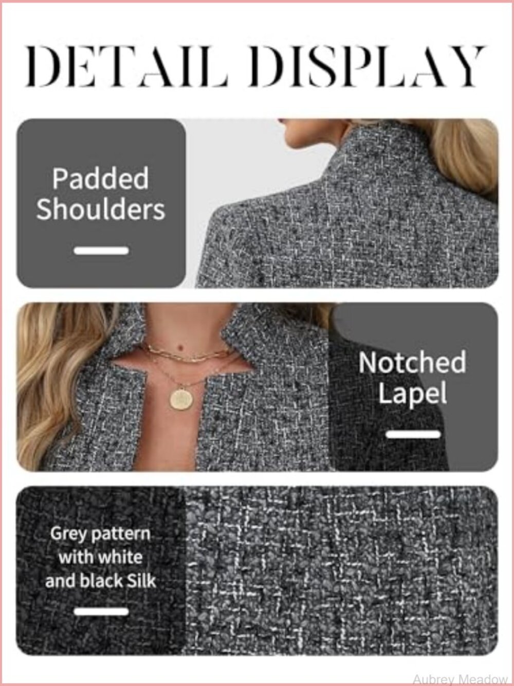 Tweed Open Front Blazer Long Sleeve Notch Collar Fully Lined Casual Business - Picture 5 of 7